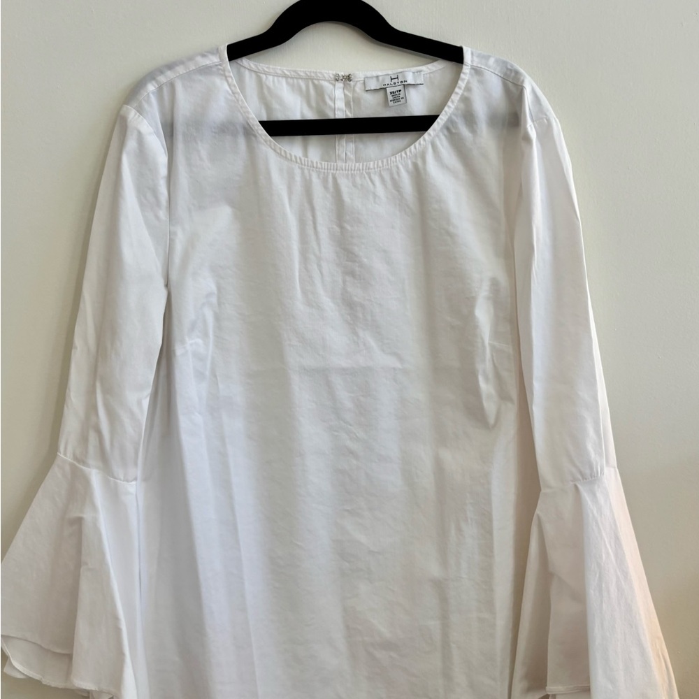 Halston Elegant White Women's Blouse Top with bell sleeves